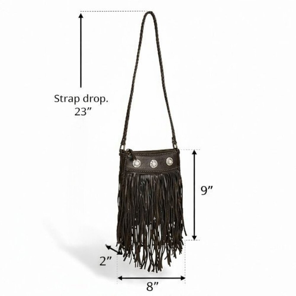 Ren Ellis Chocolate Renegade Long Fringe Silver Concho Detail Shoulder Purse - Picture 3 of 8